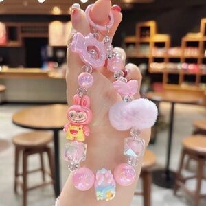 Labubu Charming Pink Beaded cell phone wristlet